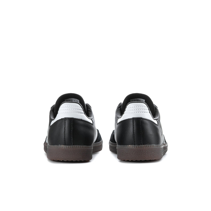 Men's adidas Samba sneakers with white heel tab and black leather upper