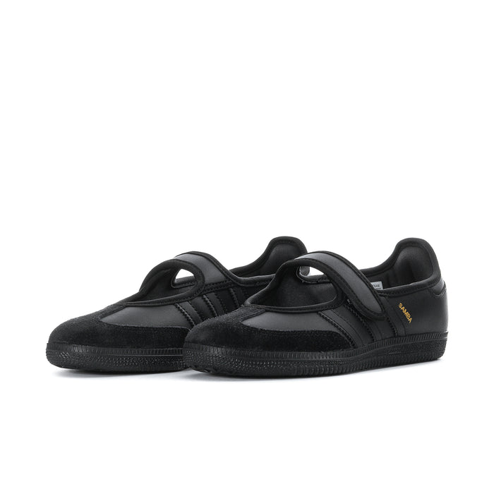 Black Mary Jane sneakers with side stripes and hook-and-loop strap