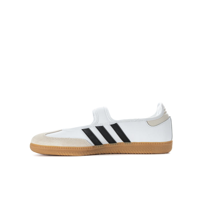 Youth sneakers in white with black stripes and gum sole, hook-and-loop strap