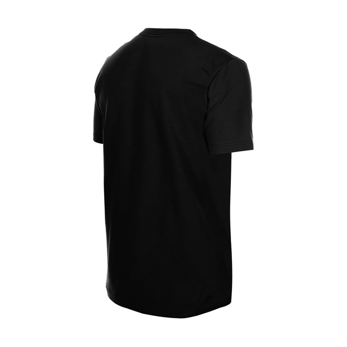 Black men’s graphic gothic tee, plain back view
