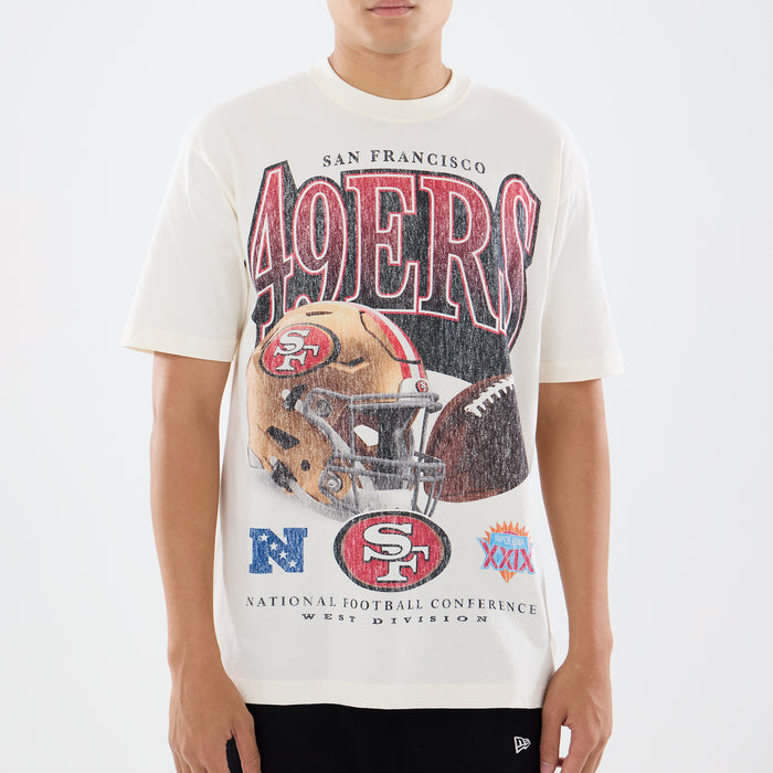 Off-white men’s washed short-sleeve tee with bold front team logo and text graphic