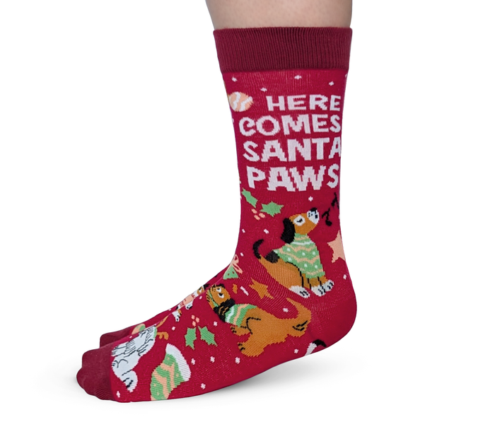 WOMEN'S CHRISTMAS DOGS SANTA PAWS SOCKS - UPTOWN SOX