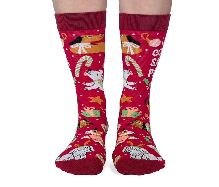 WOMEN'S CHRISTMAS DOGS SANTA PAWS SOCKS - UPTOWN SOX