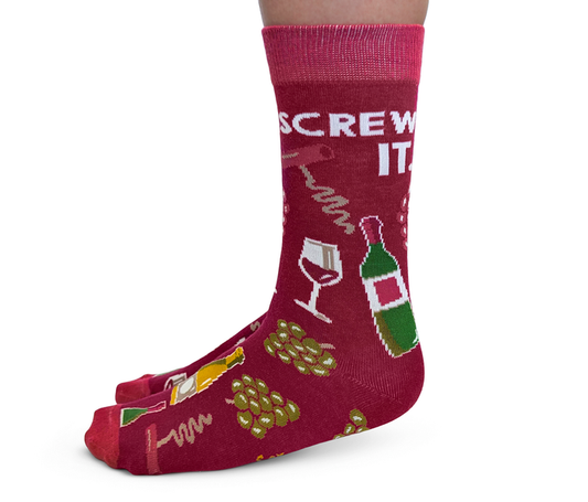 FUN RED WINE SCREW IT PATTERN SOCKS WOMEN UPTOWN SOX