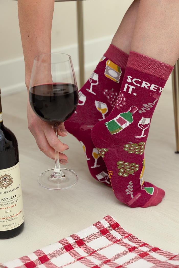 FUN RED WINE SCREW IT PATTERN SOCKS WOMEN UPTOWN SOX