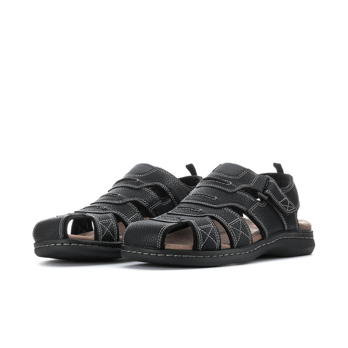 Men's black sandals, open-toe design with two hook-and-loop straps