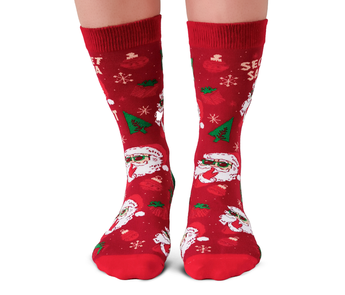 FUNNY SECRET SANTA WOMEN'S NOVELTY CREW SOCKS - UPTOWN SOX