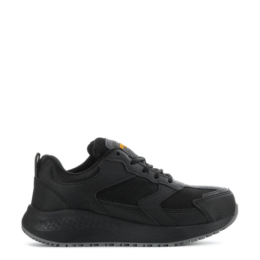 Black women's athletic safety sneaker with lace-up closure and cushioned midsole
