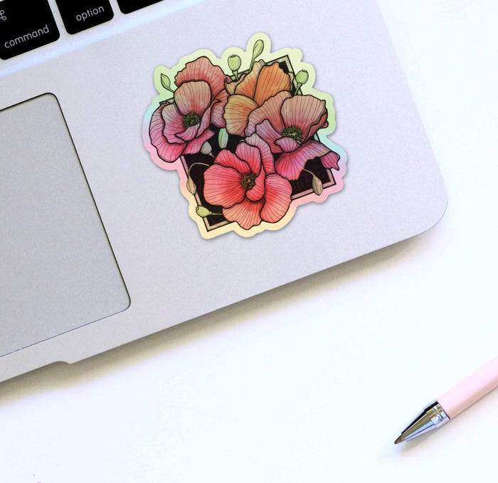 PinkPolish Design Stickers "Shiny Poppies" Holographic Vinyl Sticker