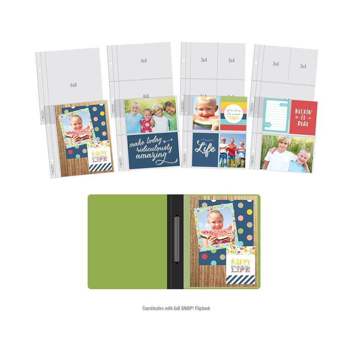 Simple Stories - Sn@p! Pocket Pages For 6"X8" Flipbooks - 10/Pkg - Multi Pack. A snappy way to capture your colorful life! Simply add your own photos, mementos and memories to capture your colorful, one-of-a- kind life in a snap! This package contains ten 6x8 inch pocket pages with assorted pocket sizes. Acid and lignin free. Imported. Available at Embellish Away located in Bowmanville Ontario Canada.