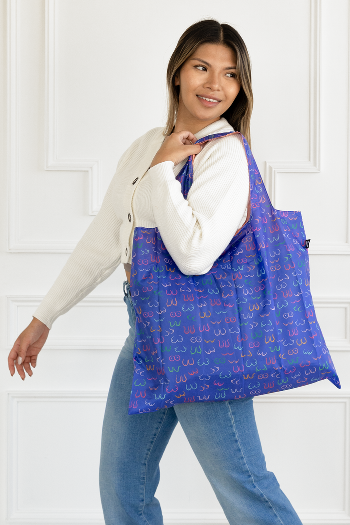 Simply the Breast - Cute Boobies Foldable Packable Tote Bag - Uptown Sox