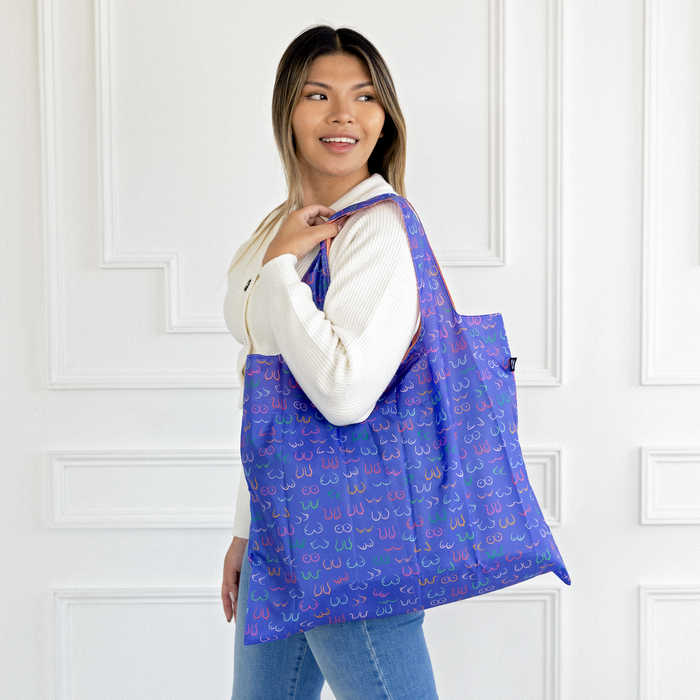 Simply the Breast - Cute Boobies Foldable Packable Tote Bag - Uptown Sox