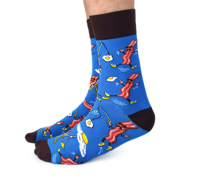 Bacon Funky Cool Fun Blue Sock - Uptown Sox