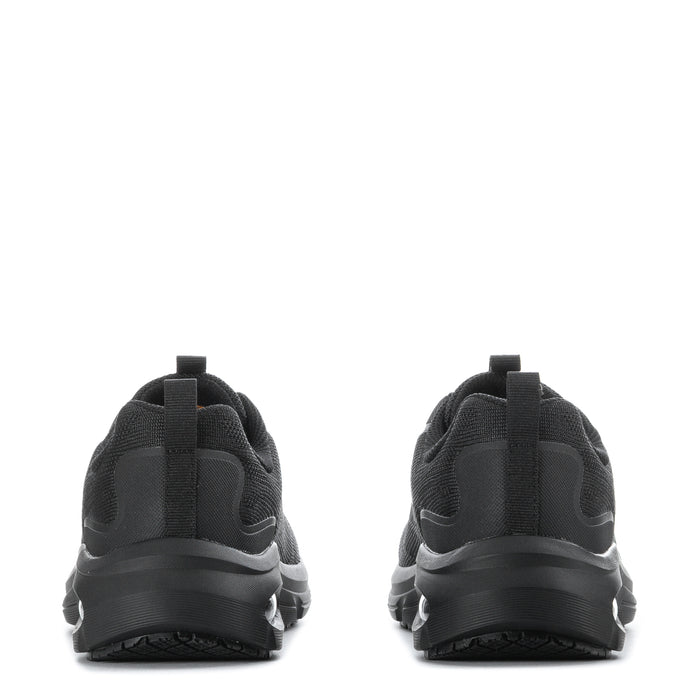 Black women's sneaker heel view with cushioned collar and textured outsole