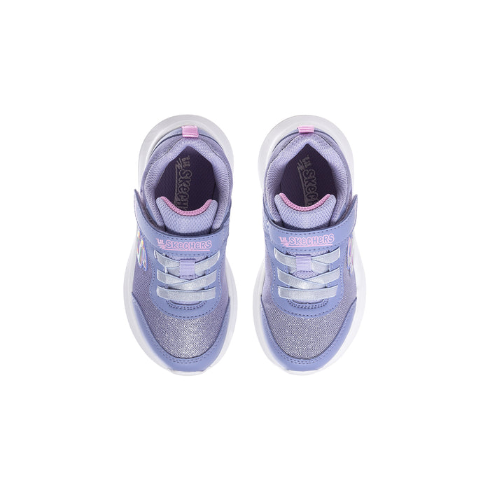 Lavender toddler sneakers with pink heel tab and padded tongue, pair view