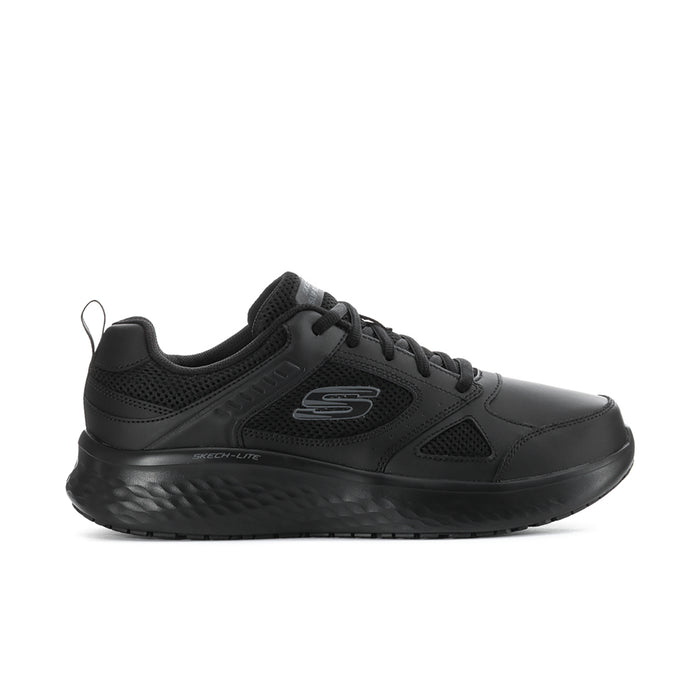 Men's black extra-wide slip-resistant sneakers, lace-up with textured grip sole
