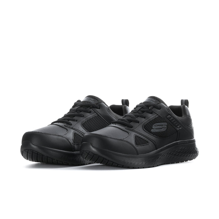 Men's black lace-up athletic sneakers with perforated panels and cushioned midsole