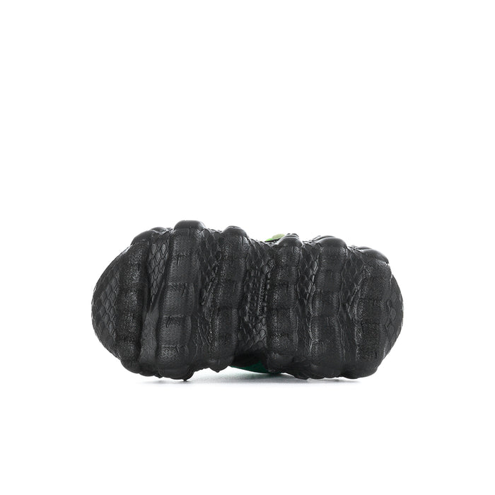 Toddler black dinosaur-style sneaker with textured midsole and sculpted tread