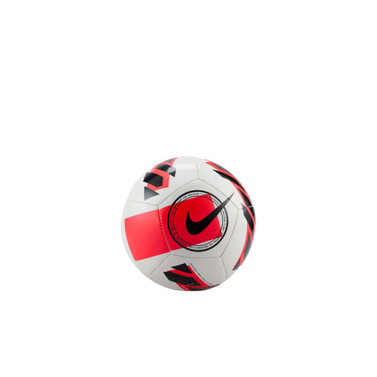 Mini soccer ball in white, bright crimson, and black with Nike swoosh