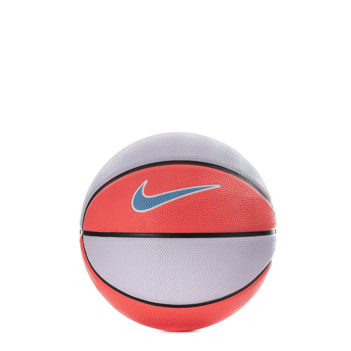 Mini basketball with orange-red and light gray panels, black trim, Nike swoosh.