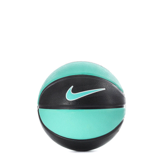 Mini basketball with black and turquoise panels, white Nike swoosh logo