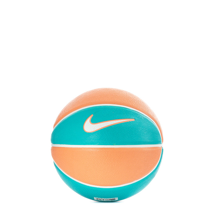 Mini basketball, teal and apricot halves, white band, Nike swoosh logo