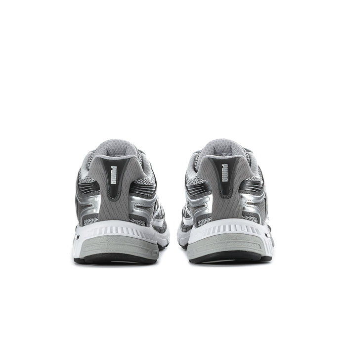 Women's PUMA running shoes, back view with gray heel counter and white outsole