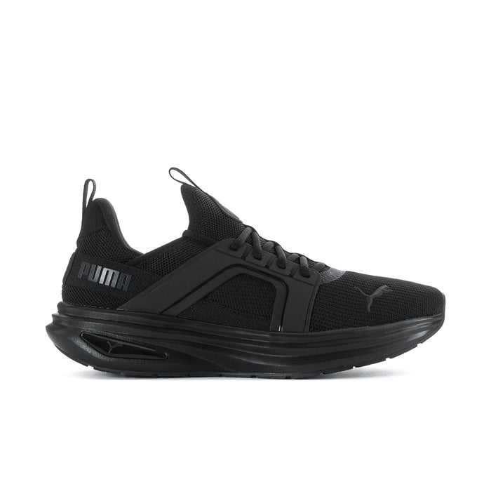 Men's black mesh running sneaker with lace-up front and cushioned midsole