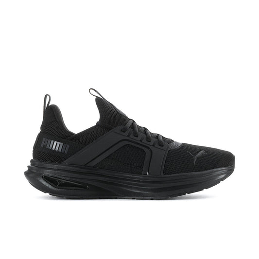 Men's black mesh running sneaker with lace-up front and cushioned midsole