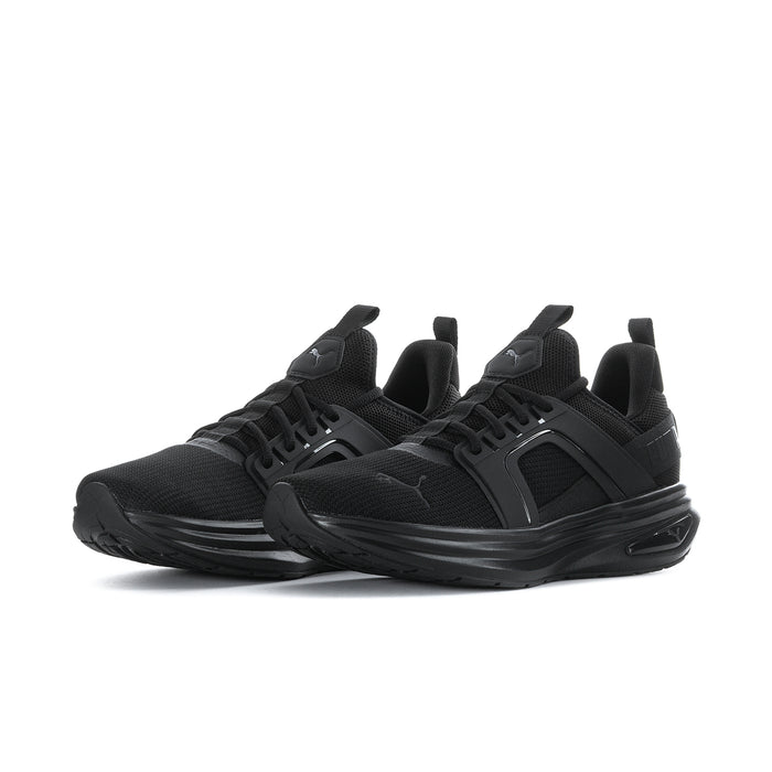 Men's black lace-up running sneaker with sculpted side panel and breathable mesh upper