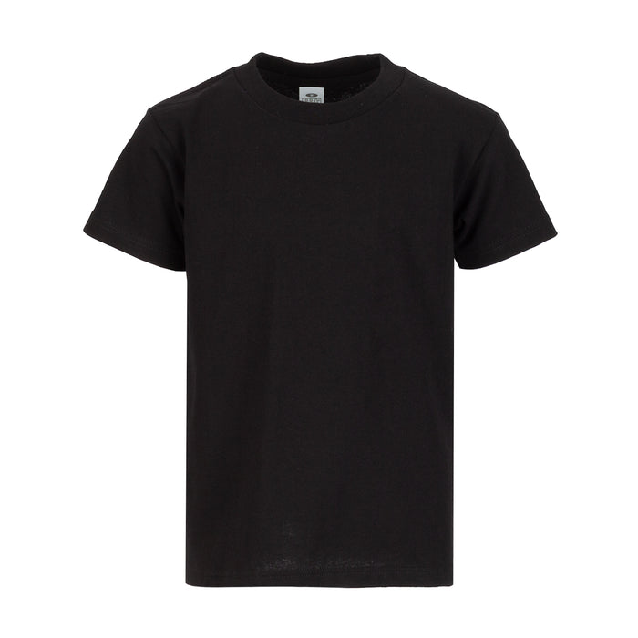 Youth black crew neck T-shirt, short sleeves, solid knit