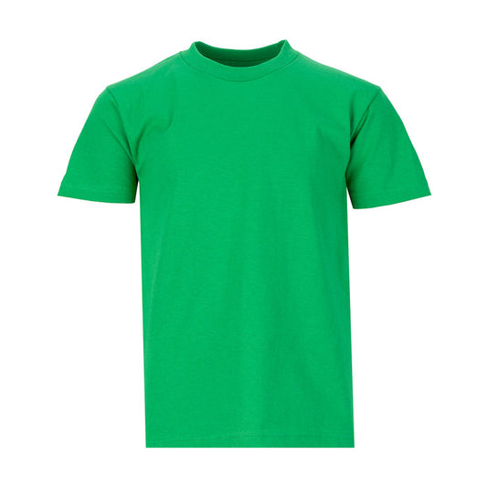 Youth Kelly Green crew neck T-shirt, short sleeves, front view.