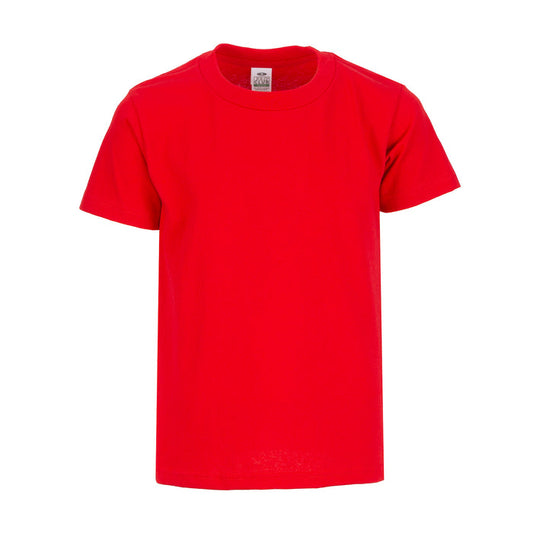 Youth red crew neck T-shirt, short sleeves with ribbed collar