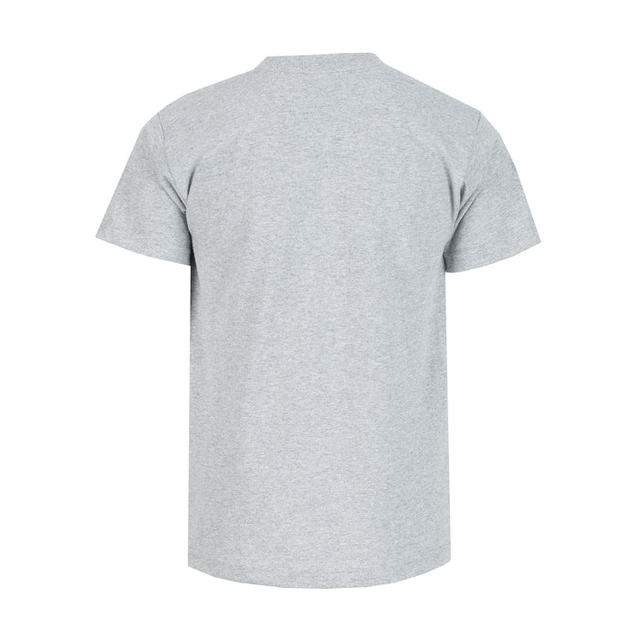 Youth crew-neck T-shirt in heather grey, short sleeves, back view