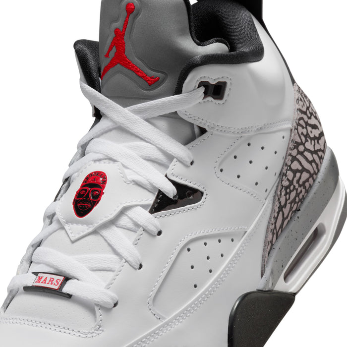 Men's low-top sneaker upper, white with black eyelets, red Jumpman on heel and tongue
