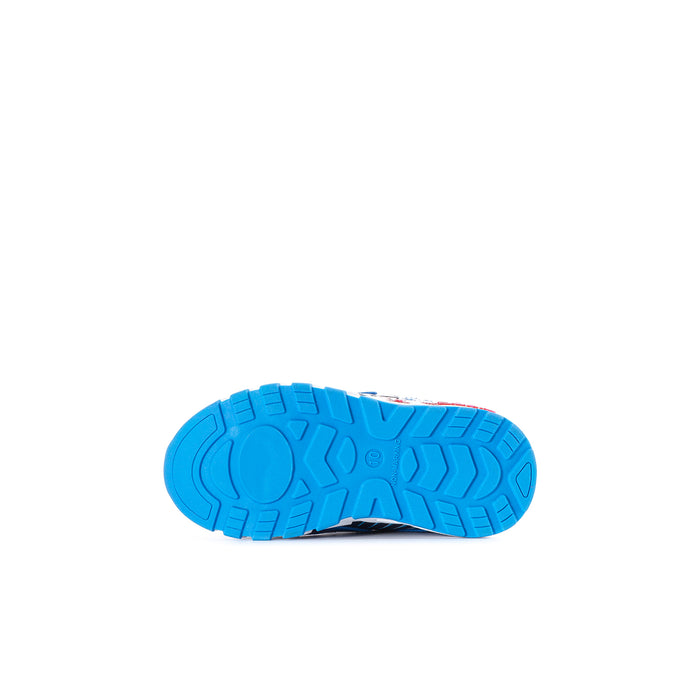 Toddler light-up sneaker outsole, blue tread with grip pattern.