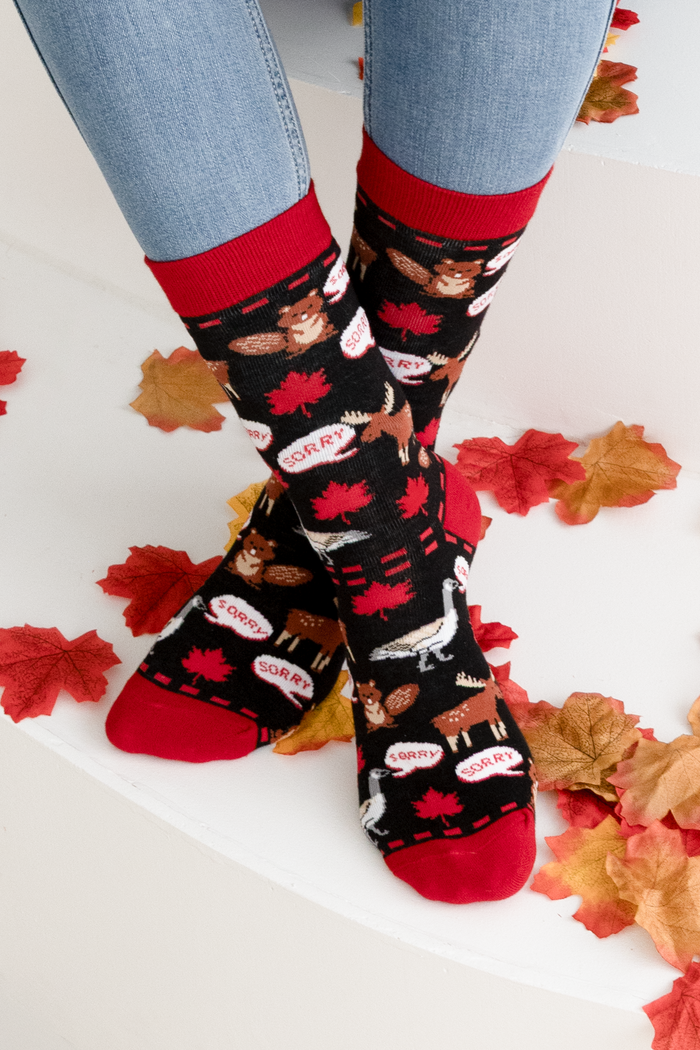 WOMEN'S CANADIAN THEMED FUNNY SORRY SOCKS - UPTOWN SOX