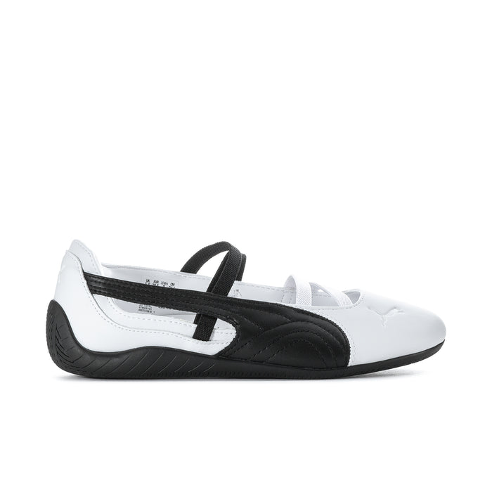 Speedcat womens ballet flats in white with black side panels and strap