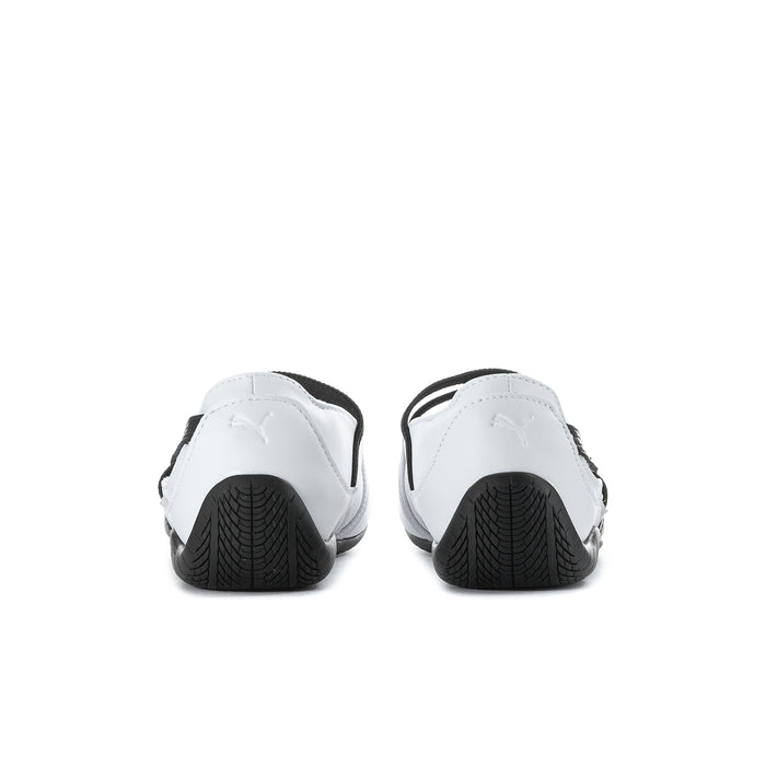 Speedcat womens ballet flats with white back panels and black traction heel