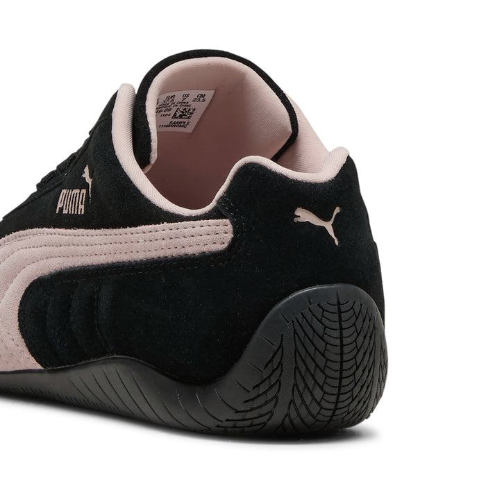 Black PUMA Speedcat OG sneakers with mauve sock-like collar and textured rubber sole