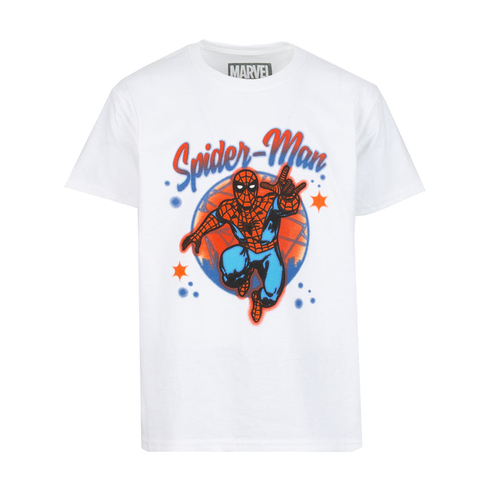 Youth white Spider-Man airbrush T-shirt, colorful front character graphic