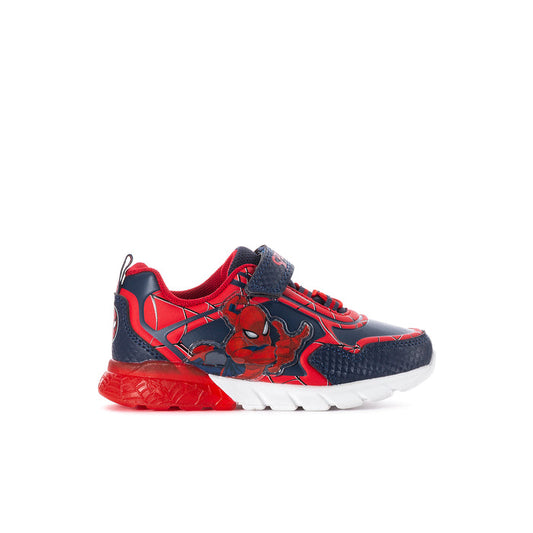 Kids Spider-Man sneakers in blue and red with web-pattern graphics and strap closure