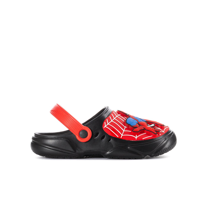 Kids red and black light-up clog shoes with Spider web and superhero graphic