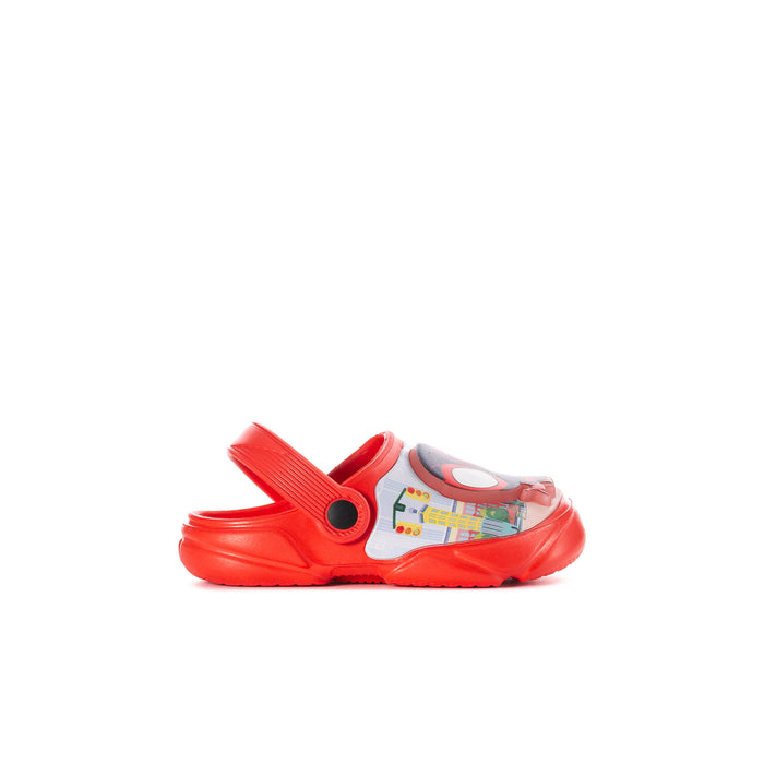 Toddler red Spiderman clogs with graphic upper and adjustable side strap