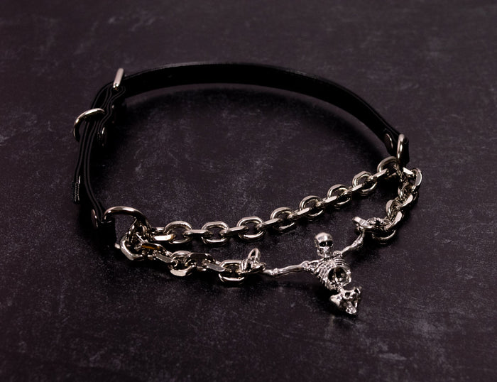 Spiked 'Chained Up' - 3/8" Black Vegan Leather Martingale Collar