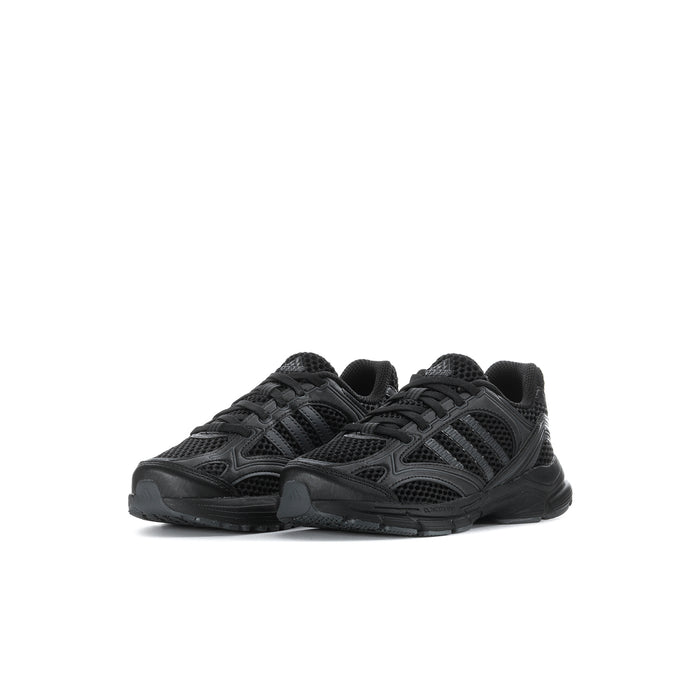 Kids black lace-up sneakers, side view with textured panels