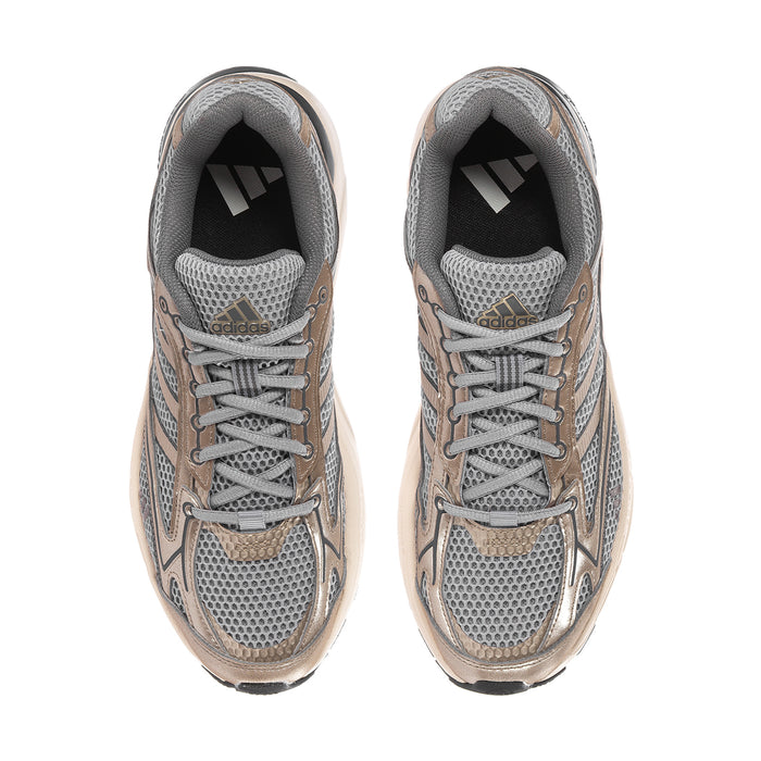 Pair of men's running sneakers with gray mesh uppers and lace-up closure