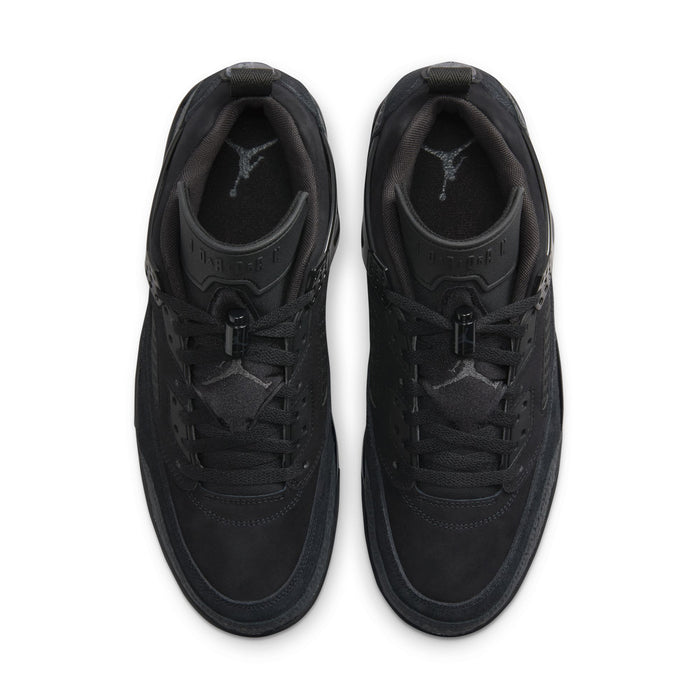 Black sneaker pair viewed from above, showing laces, tongues, and padded collars