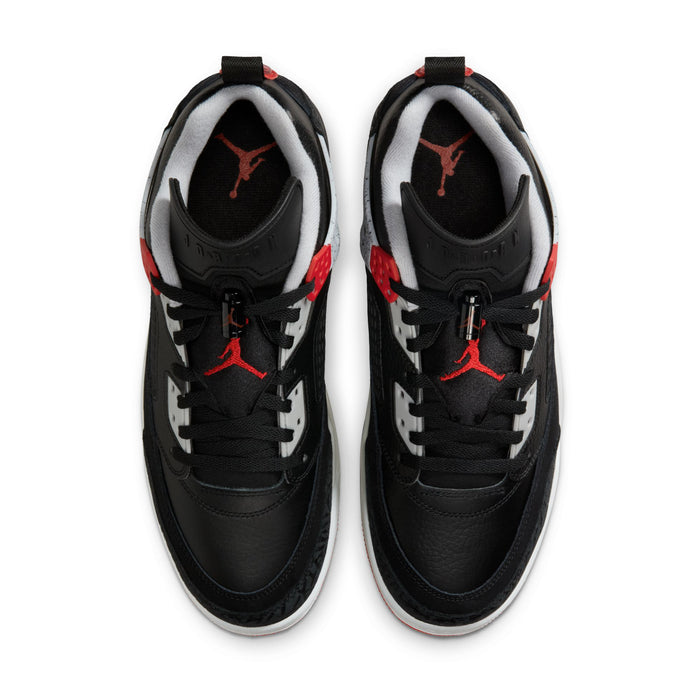 Men's black low-top sneakers with red Jumpman logos and white collar lining