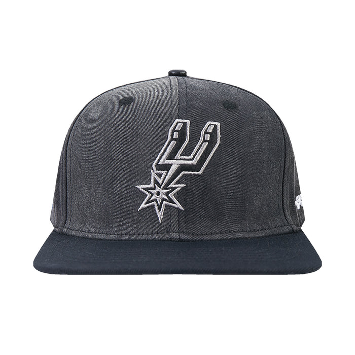 Washed black/gray snapback cap with Spurs star and horn graphic, flat brim